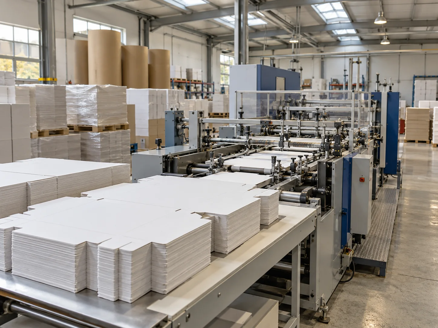 Illustration d’un atelier de transformation du carton pour emballages alimentaires